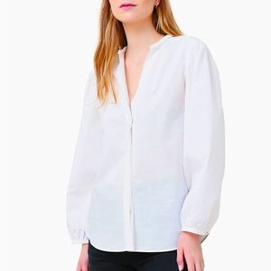 NWT Vince white braid trim band collar cotton blouse